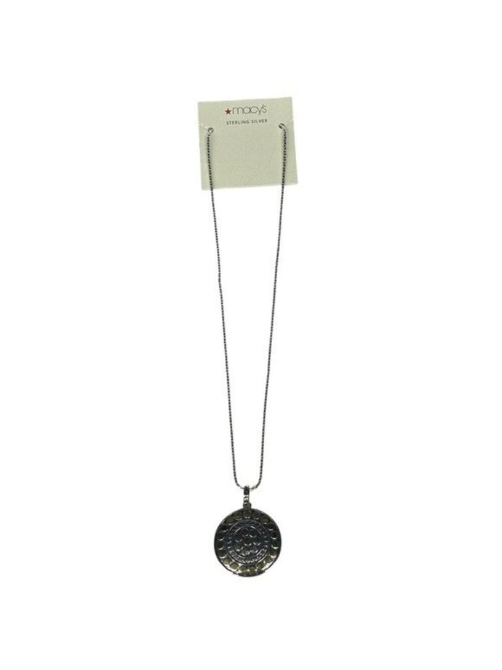 Macy's .925 Sterling Silver Round Necklace Aztec Art Pendant Chain 17.5" NWT